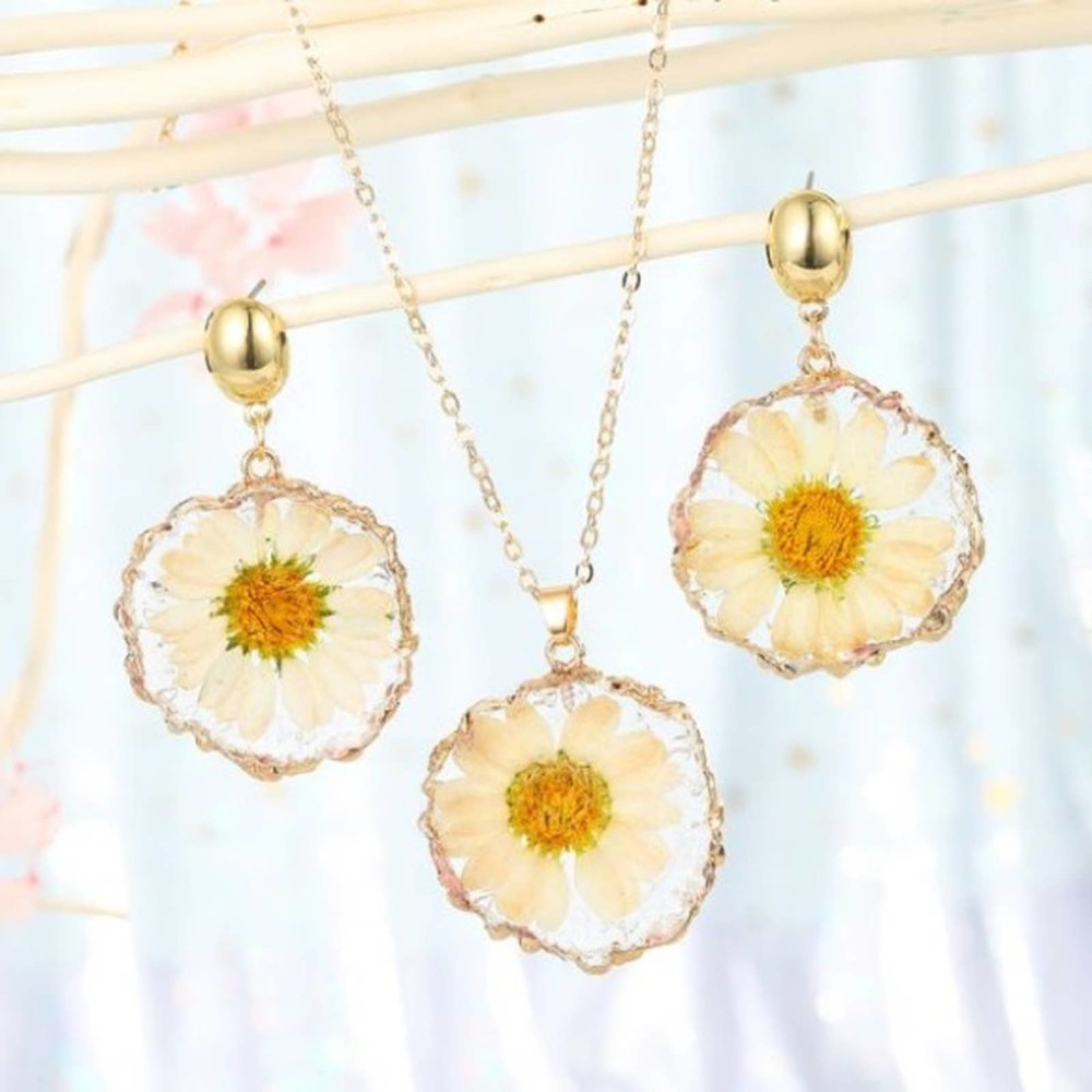 Pressed Flower Pendant Matching & Earring Set